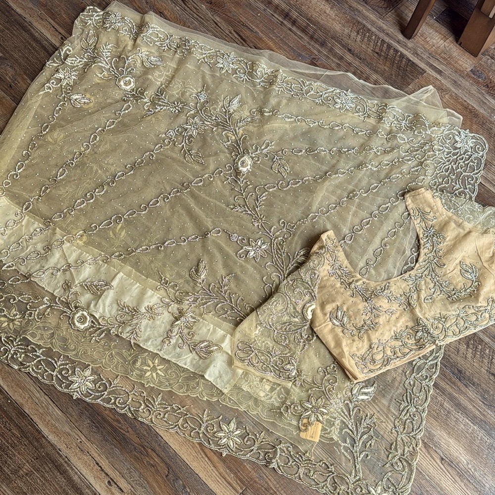 Stone Gold and Silver Saree with Blouse